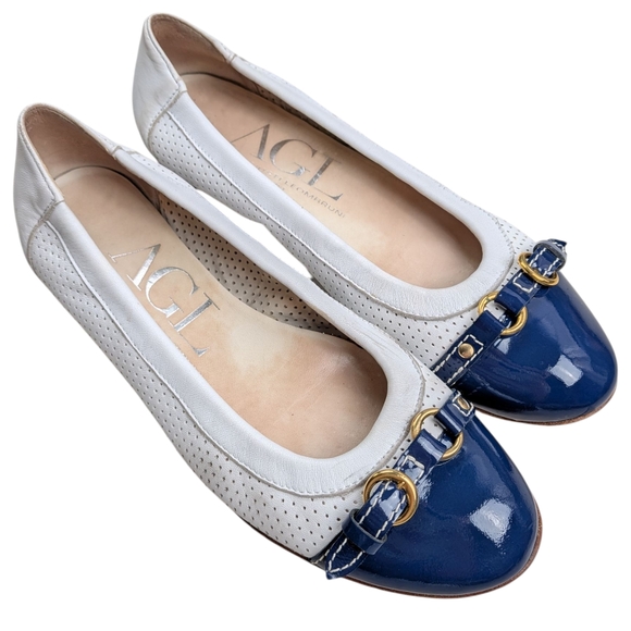 Agl Shoes - AGL Women's Blue and White Ballet Flats Size 8